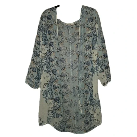 Liberty Love Blue Floral Open-Front Cardigan Women's Small Swim Cover-up - Picture 2 of 9